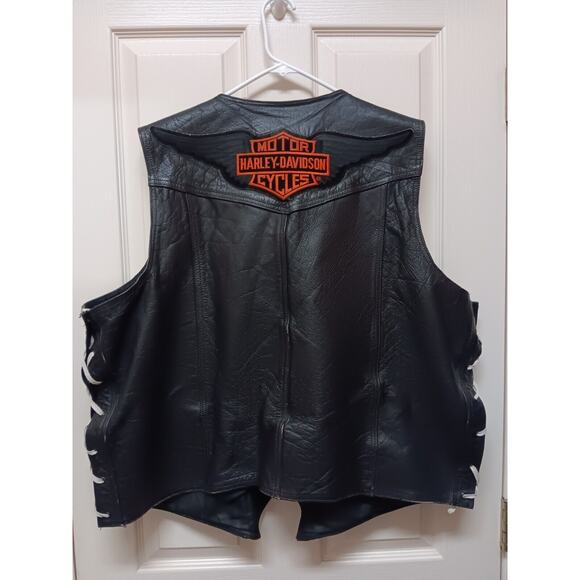 Harley Davidson Genuine Leather Bonus Motorcycle Biker Vest Patches Military 2XL - Picture 4 of 9